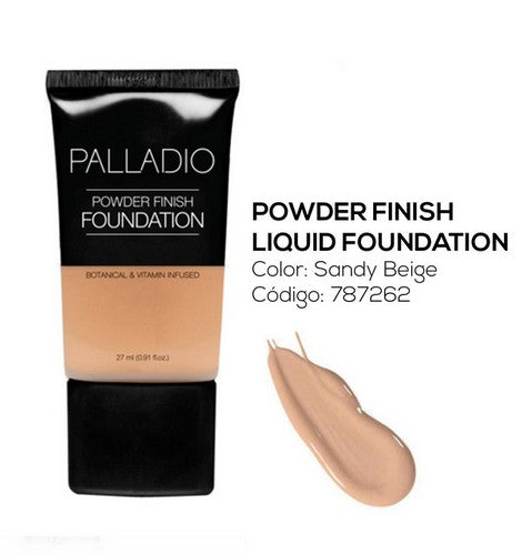 Base Liq Sandy Beige Pfs04 liquid foundation tube and swatch, sandy beige shade for natural finish
