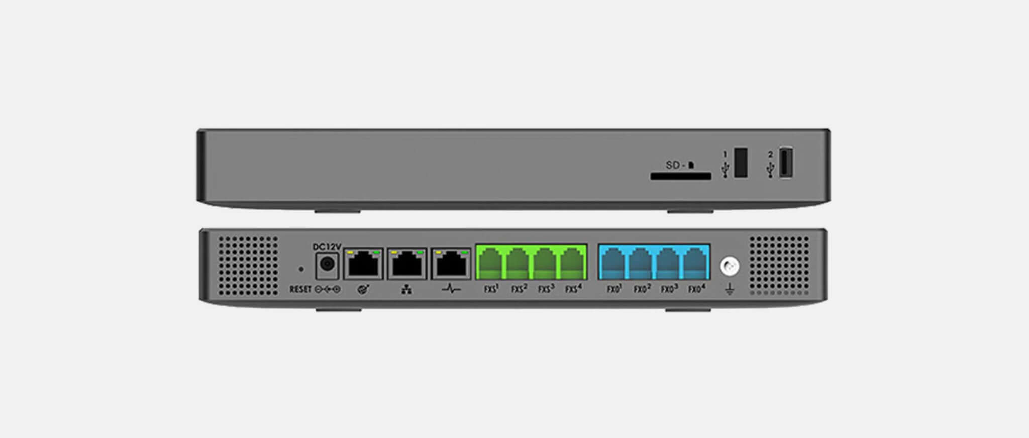 PBX IP para 1000 usuarios, dispositivo con puertos de red y conexión SD para gestión de comunicaciones empresariales.