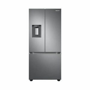 Refrigerador Samsung 22.2 pies tres puertas en color plateado mate, eficiente y funcional para cocinas modernas.