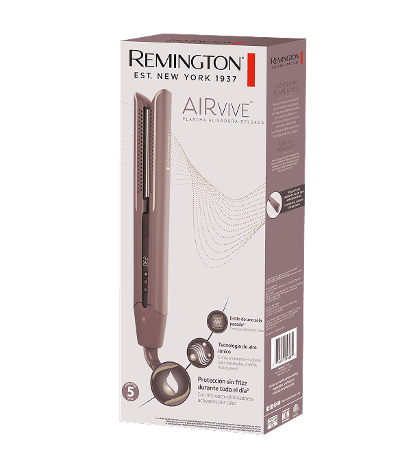 Plancha alisadora Remington AIRvive S8930, diseño elegante y tecnología avanzada para un cabello sedoso.