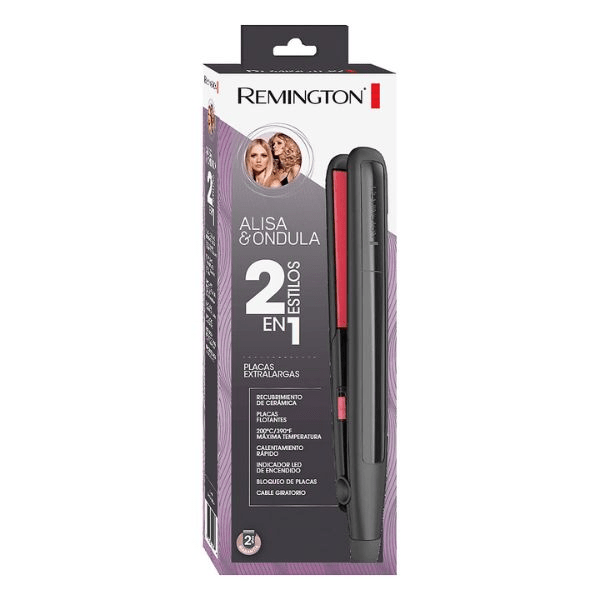 Remington plancha alisa y ondula - S1A100WM-F en su caja con características destacadas
