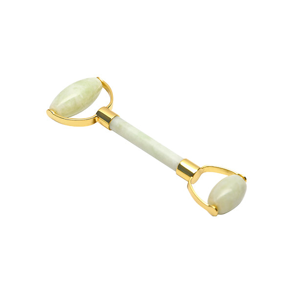 Rodillo Agatha Facial Masajeador de jade con doble rodillo y detalles dorados para masaje facial y drenaje linfático