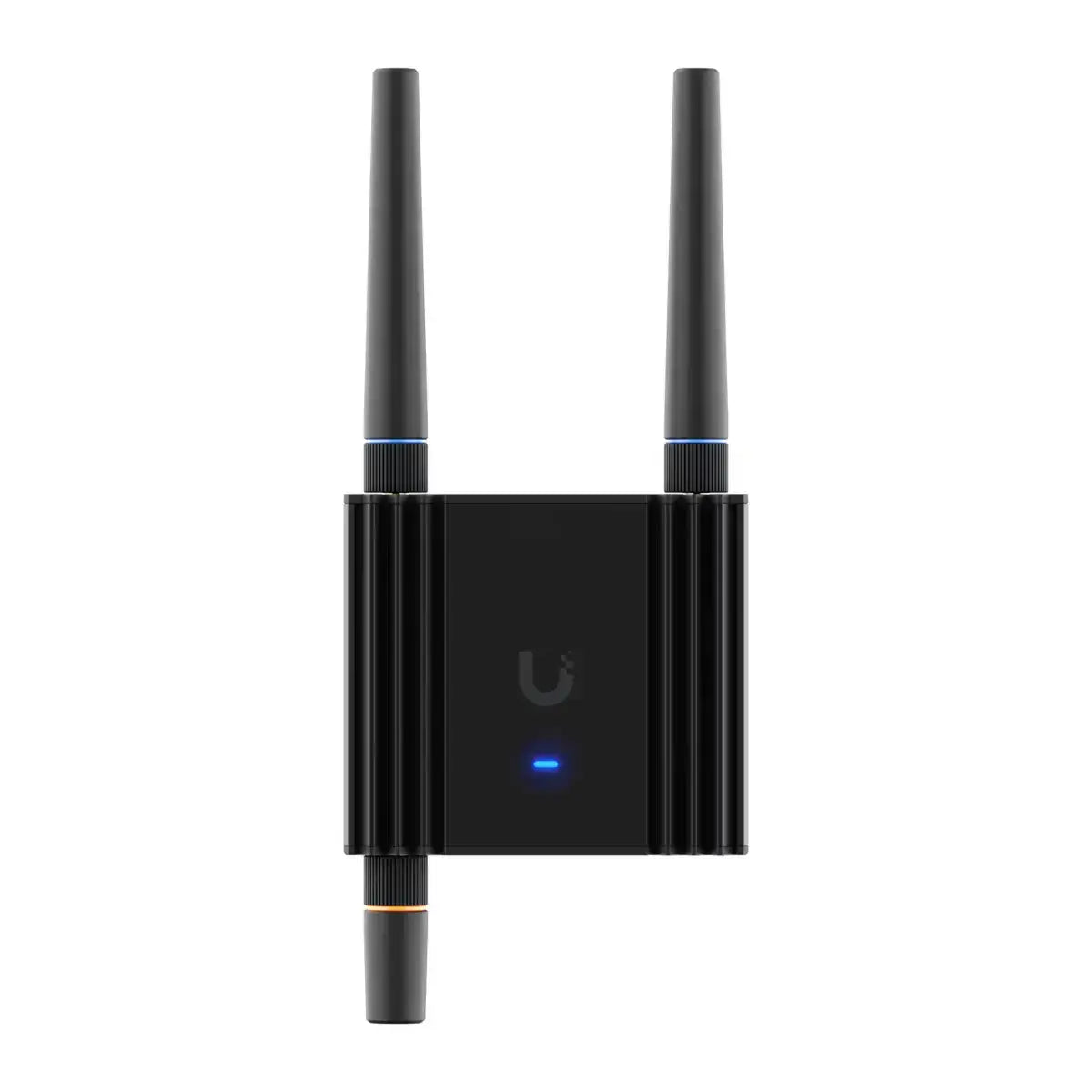 Router UniFi Ultra LTE con WiFi 4 / ranura para 1 tarjeta SIM / 2 Puertos RJ45 10/100Mbps / Alimentación por USB Type-C y ATX DC / Bandas LTE B2, B4, B5 - vista frontal del router negro con antenas