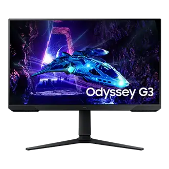 Monitor Samsung Odyssey G3 27" 180Hz con diseño futurista y colores vibrantes.