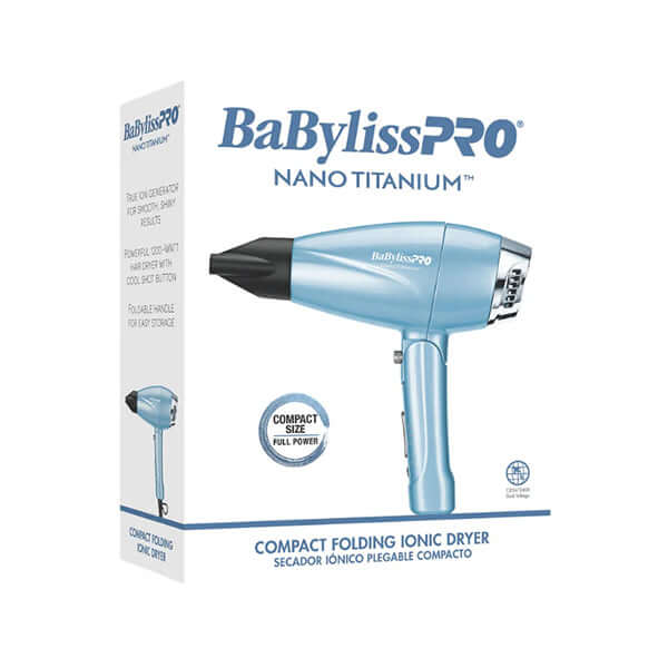 secadora iónica plegable Babyliss 1200W, diseño compacto y tecnología de nanotitanio.