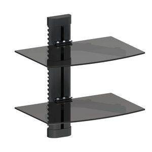 Soporte de pared con estantes negro, ideal para maximizar espacios en hogares y oficinas.