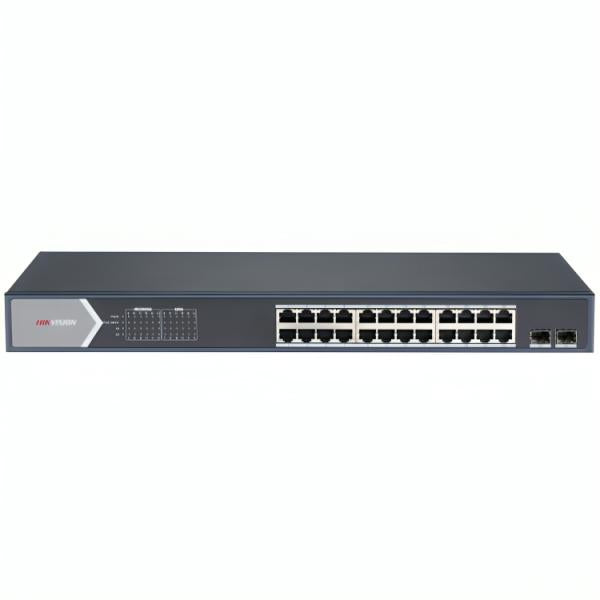 SWITCH HIKVISION DS-3E1526P-SI(O-STD) (E) 24 PUERTOS ADMINISTRABLE 301802031 front view with 24 Ethernet ports and two SFP slots