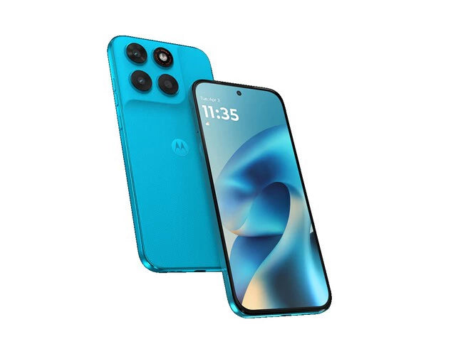 TELEFONO CELULAR CELULAR MOTOROLA G47 CELESTE (4GB_256GB) with dual cameras and 6.67-inch display.