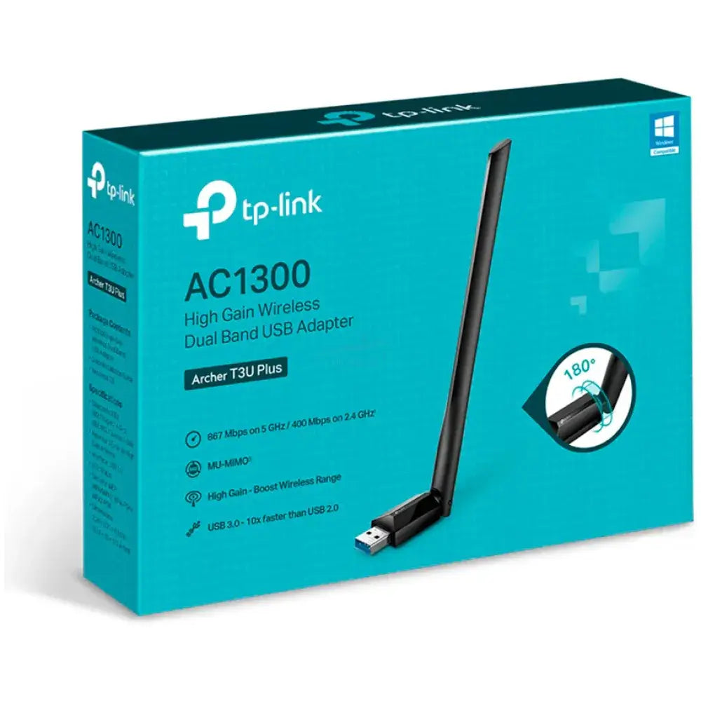 Adaptador wifi usb ac1300 dual banda TP-Link, ideal para mejorar conectividad de computadoras.