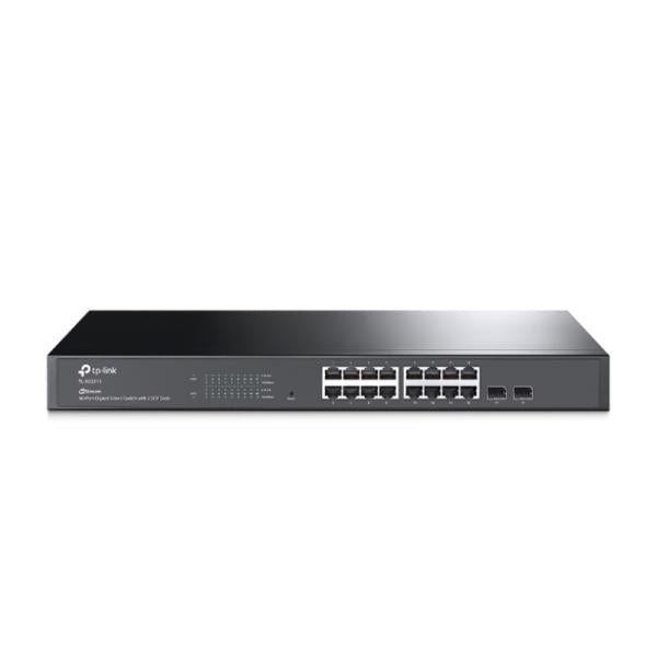 SWITCH TP LINK SG2218(UN) OMADA 16 PUERTOS GIGABIT Y 2 RANURAS SFP 10/100/1000 MBPS - vista frontal del switch de red con puertos gigabit