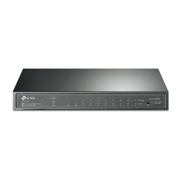 SWITCH TP LINK SG2210P(UN) 8 PUERTOS POE+ 2 RANURAS SFP 10/100/1000 MBPS - vista frontal del switch PoE de 8 puertos
