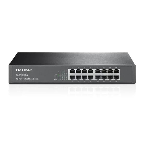 SWITCH TP LINK 16 PUERTOS 10/100MBPS TL-SF1016DS - vista frontal del switch de 16 puertos con LEDs de estado