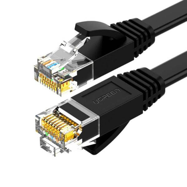 CABLE UGREEN NW102 LAN CAT 6 U/UTP PLANO 10M 50178 - black flat Ethernet cable with RJ45 connectors
