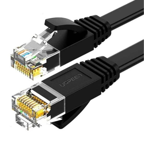 CABLE UGREEN NW102 LAN CAT6 UUTP PLANO 1M 50173 black flat Ethernet cable with gold RJ45 connectors
