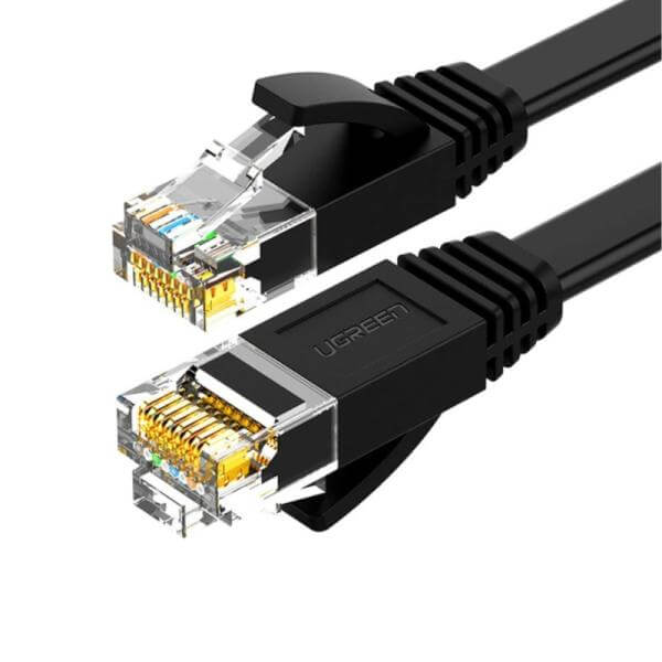 CABLE UGREEN NW102 LAN CAT6 UUTP PLANO 0.5M 50172 - black flat Ethernet cable with RJ45 connectors