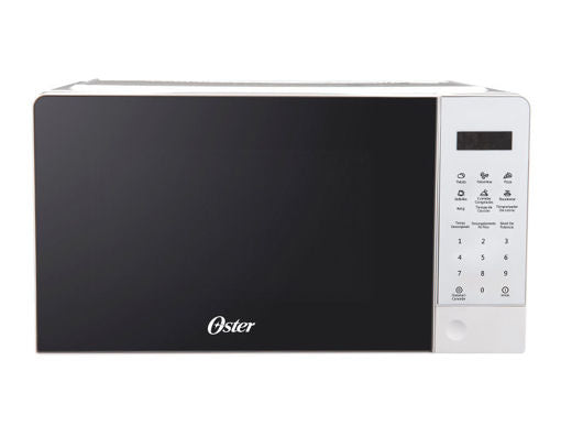 Microondas digital OSTER 20L, modelo OGGE3701, con panel de control digital y diseño moderno en color negro.
