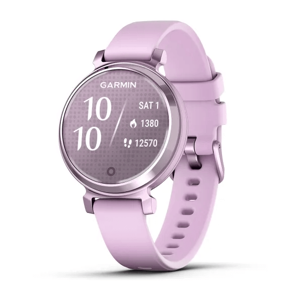 Reloj inteligente GARMIN Lily® 2 Lila metálico con pantalla táctil y funciones de bienestar.