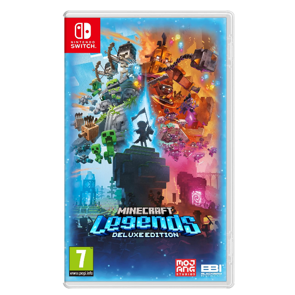 Nintendo Switch JUEGO MINECRAFT LEGENDS DELUXE EDITION game cover with characters and vibrant fantasy world theme.