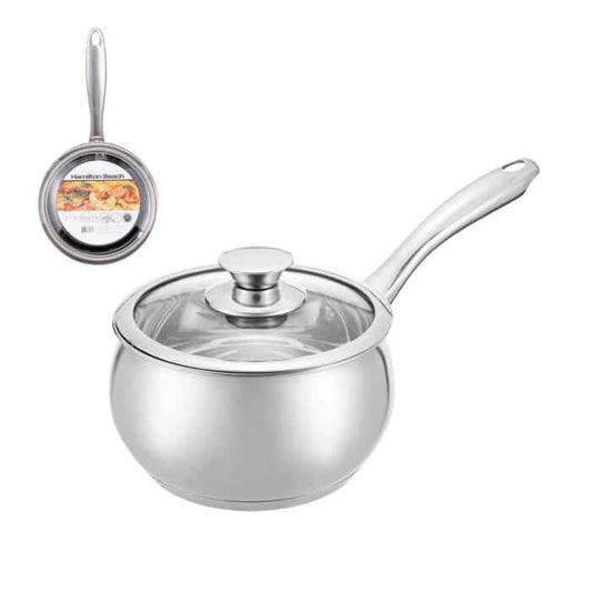 Hamilton Beach Sauce Pan Acero Inox 1.9L | 2Qt C/Tapa Vidrio Induccion Profesional Hbq101