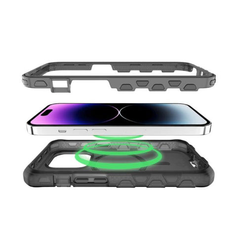 ITSKINS CASE FOR APPLE IPHONE 14 PRO MAX (6.7") VAULT R // FROST WITH MAGSAFE showing protective layers with iPhone