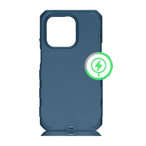 ITSKINS CASE FOR APPLE IPHONE 14 PRO MAX (6.7") VAULT R // SOLID WITH MAGSAFE in dark blue with MagSafe compatibility icon