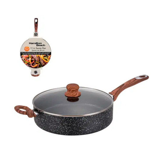 Hamilton Beach Sarten Antiadherente 11" C/Tapa Marmol Induccion 3.0Mm Hap107