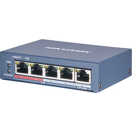 SWITCH 4 PUERTOS HIKVISION 4 10/100M RJ45 POE PORTS. 1 10/100M RJ45 UPLINK PORT. 802.3AF/AT. POE POWER BUDGET 35W. MAX. 300M DS-3E0105P-E/M(B) 301801291