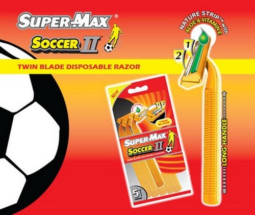 RASURADORA DESECHABLE SUPER-MAX SOCCER II TWIN BLADE DOBLE HOJA MANGO LARGO 5 PIEZAS