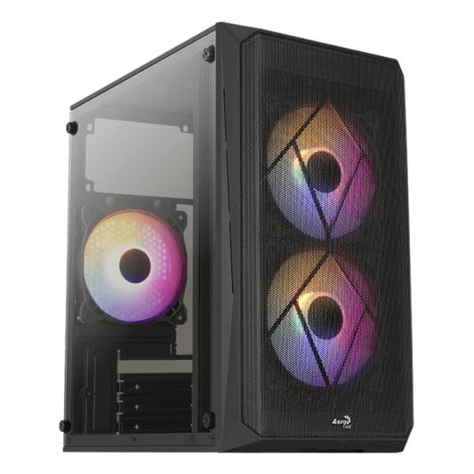 CASE GAMING RGB AEROCOOL CS-107-A-BK-V2 MINI TOWER VENTILADORES 3 DE 120MM CON VIDRIO LATERAL Y MALLA FRONTAL CS-107-A-BK-V2