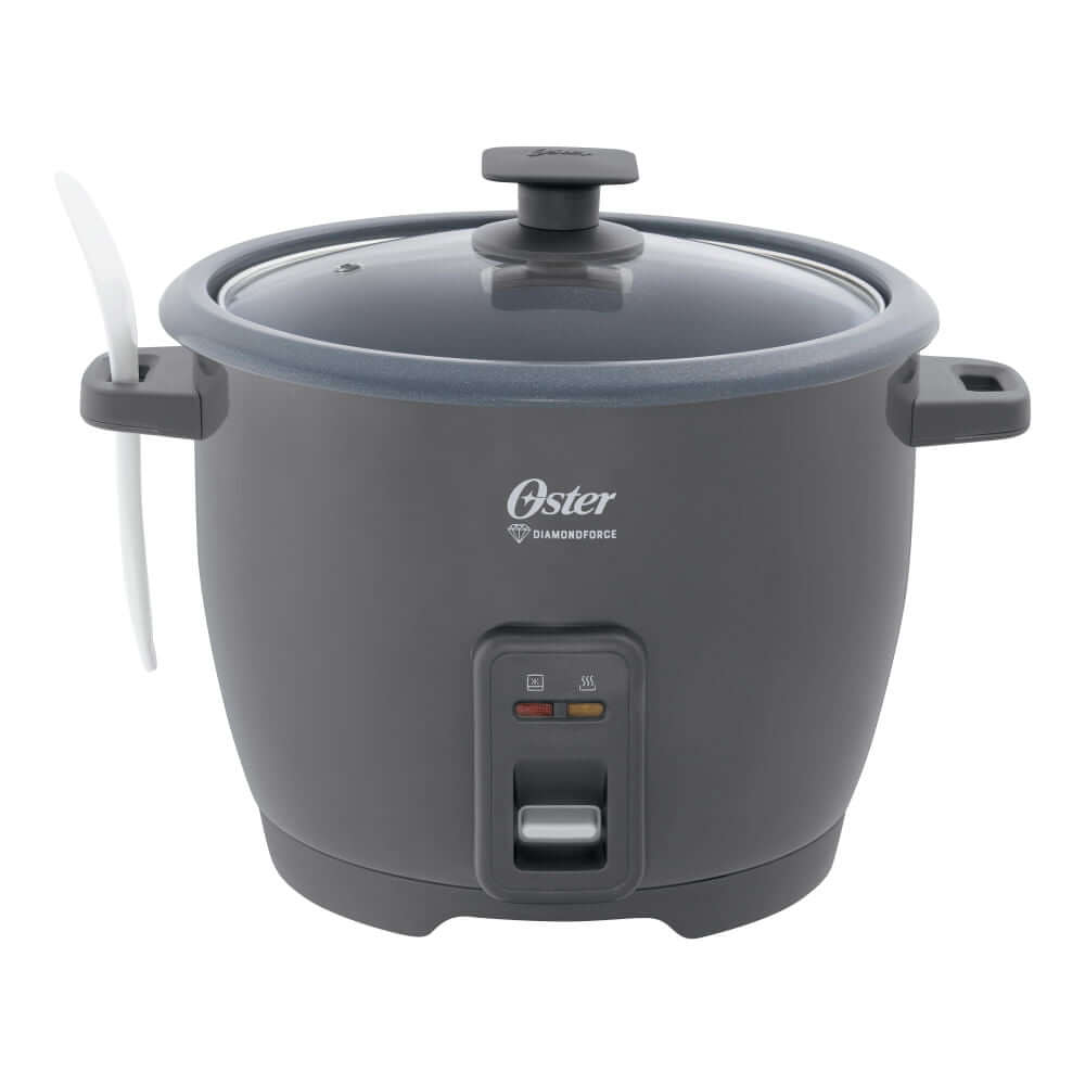 Arrocera OSTER 10T gris, ideal para preparar arroz de forma eficiente y deliciosa, con capacidad para 10 tazas.