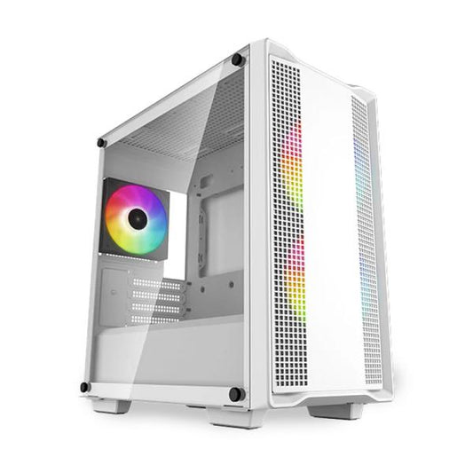 CASE GAMING RGB DEEPCOOL CC360 ARGB WH MINI TOWER VENTILADORES 3 DE 140MM CON VIDRIO LATERAL Y MALLA FRONTAL R-CC360-WHAPM3-G1