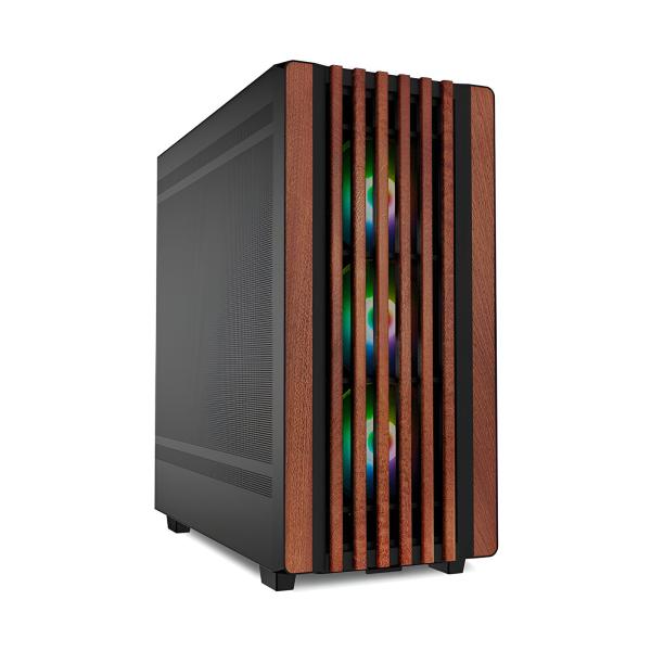 CASE GAMING RGB SHARKOON REBEL C70M MID TOWER VENTILADORES 4 DE 120MM CON VIDRIO LATERAL Y ACABADO EN MADERA FRONTAL 4044951040179