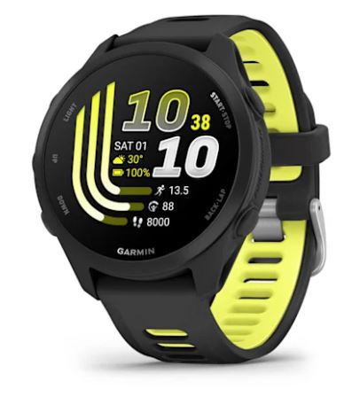 Reloj inteligente GARMIN Forerunner 170 Music, GPS, WiFi, Black/Amp Yellow con pantalla AMOLED y almacenamiento de música.