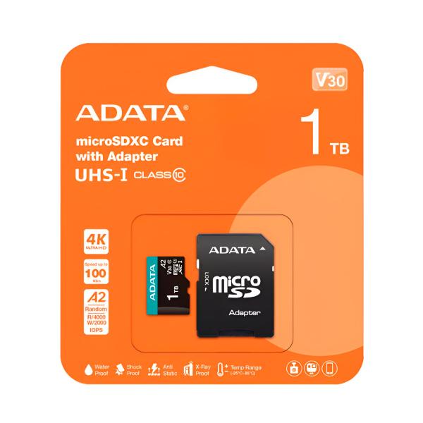 MEMORIA MICRO SD 1TB ADATA COMPATIBLE CON NINTENDO DRONES GO PRO / 4K AUSDX1TUI3V30SA2-RA1