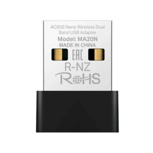 ADAPTADOR DE RED MERCUSYS MA20N(US) DUAL BAND USB 2.0 433 MBPS (5 GHz) + 200  MBPS (2,4 GHz)