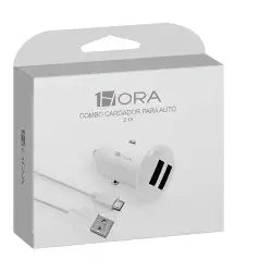 COMBO CARGADOR PARA AUTO V8 2.1M 1HORA GAR111 BLANCO