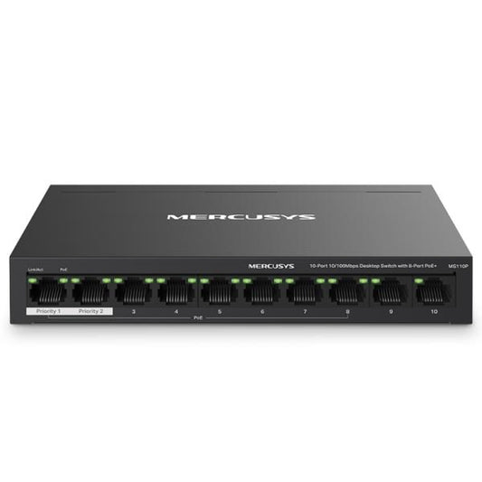 SWITCH MERCUSYS MS110P(UN) 10 PUERTOS RJ45 CON 8 PUERTOS POE+10/100 MBPS