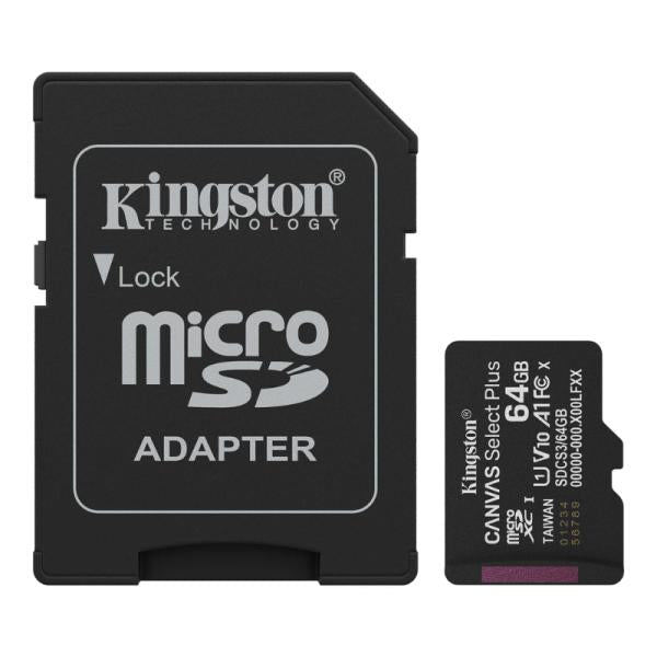 MEMORIA MICRO SD 64GB KINGSTON CLASE 10 UHS-I U1 100 MB/S PARA DISPOSITIVOS Y CAMARAS ANDROID SDCS3/64GB