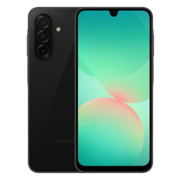 Celular Samsung A26 5G con pantalla de alta definición y diseño moderno en color negro.