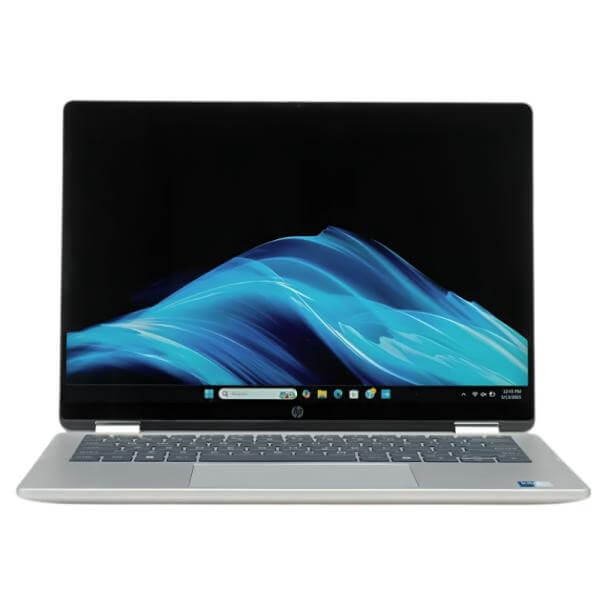 Laptop HP Omnibook 5 Flip 2 en 1 con pantalla táctil de 14 pulgadas y diseño elegante.