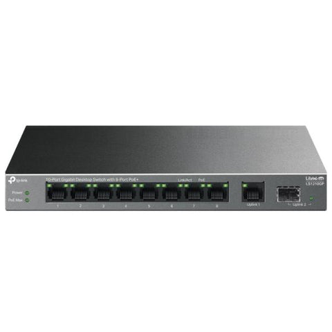SWITCH TP-LINK LS1210GP LITEWAVE 10 PUERTOS GIGABIT CON 8 POE+ Y 1 SFP NO ADMINISTRABLE
