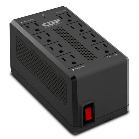 REGULADOR DE VOLTAJE CDP RAVR1408 1400VA/700W 8 TOMAS 80 150V REGULACIÓN AUTOMÁTICA NEGRO