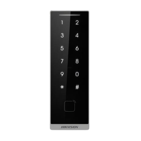 LECTOR DE CONTROL DE ACCESO CON TECLAD HIKVISION DS-K1105EMKB RS-485 WIEGAND OSDP BLUETOOTH NEGRO