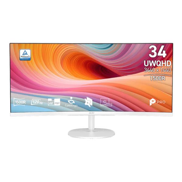 Monitor MSI Pro MP341CQW E12 34 Pulg Curvo 1500R 3440X1440 Uwqhd 120 Hz Panel Va AMD Freesync HDMI Dp 9S6-3PB2CT-098 Blanco
