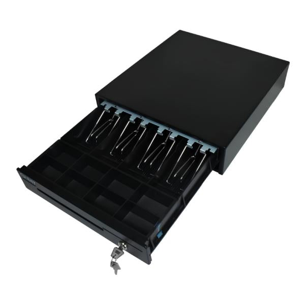 Gaveta De Dinero Punto De Venta Sat America Sat RS130 RJ11 4 Compartimentos Billetes 8 Monedas Apertura Automatica Y Llave 133 X 390 X 418 MM 4070010000020 Negro