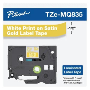 Cinta Brother P-touch TZe-MQ835G 12mm x 5m Blanco sobre Dorado Satinado