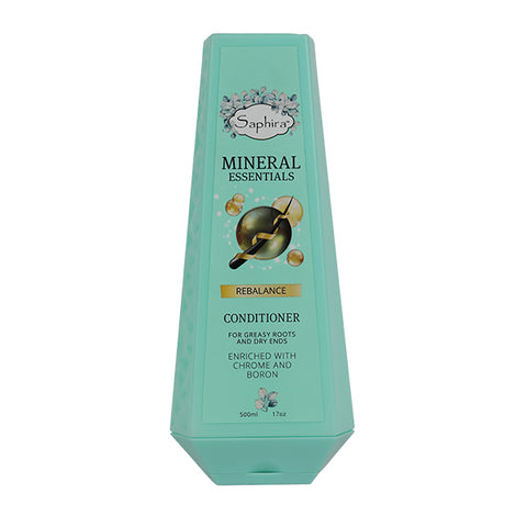ACONDICIONADOR SAPHIRA MINERAL ESSENTIALS REBALANCE 500 ML 17 OZ PARA RAÍCES GRASAS Y PUNTAS SECAS