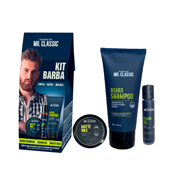 KIT DE BARBA MR. CLASSIC PLACENTA LIFE LIMPIA, NUTRE Y MOLDEA