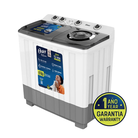 Lavadora OSTER 17 kg OS-PWSMSF0017DBI con alta capacidad y garantía de 1 año. Perfecta para el hogar.