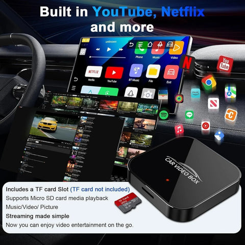 Caja de video para carro inalámbrica con soporte para YouTube y Netflix, adaptador multimedia Car Video Box.